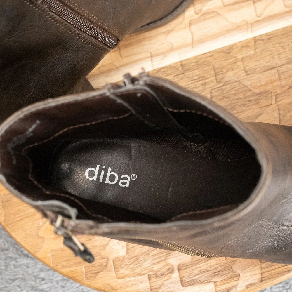 Diba‎ Booties Womens Brown Zip Casual Ankle Heel Boots Size 10 M
